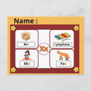 Postale Carte flash de la lettre X de l'alphabet éducatif 