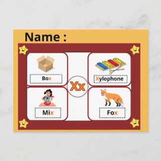 Postale Carte flash de la lettre X de l'alphabet éducatif 