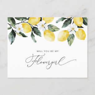 Postale carte fleurie citron aquarelle