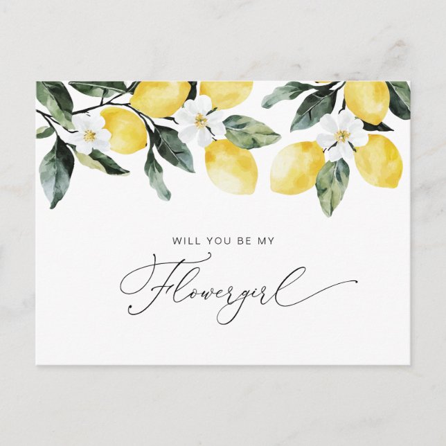Postale carte fleurie citron aquarelle (Devant)