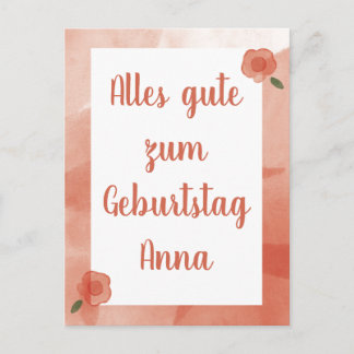 Postale Carte Floral Happy Birthday personnalisée en allem