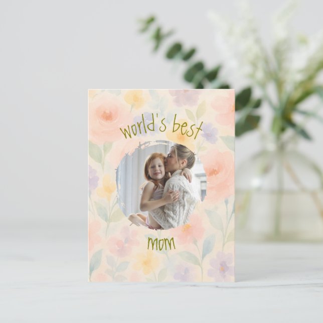 Postale Carte florale personnalisée "World's Best Mom" (Debout devant)