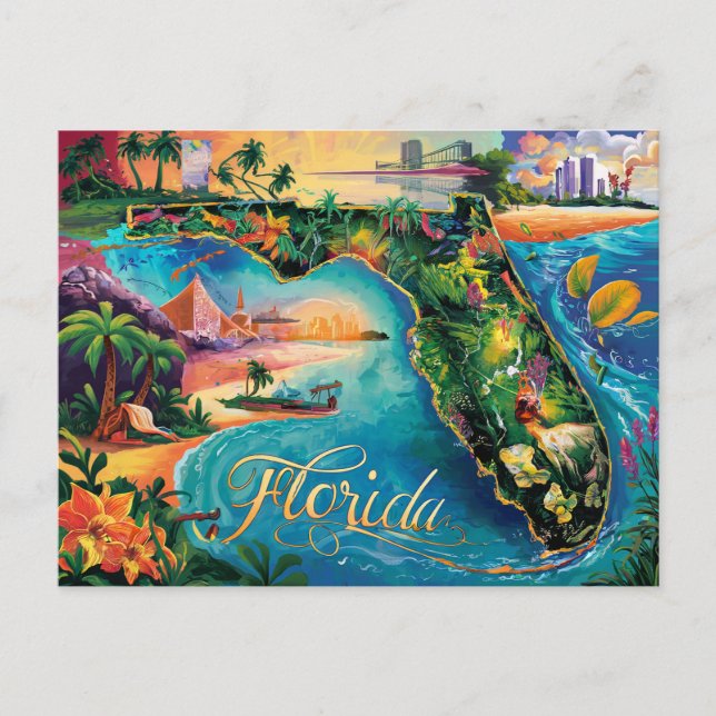 Postale Carte Floride Vibrant Art (Devant)