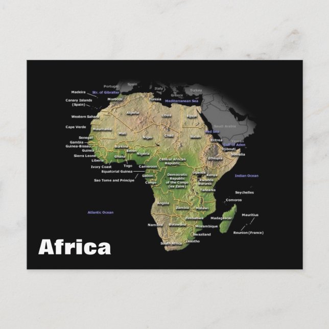 Postale Carte géographique du continent africain (Devant)