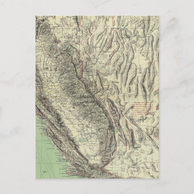 Postale Carte géomorphique, Californie, Nevada (Devant)