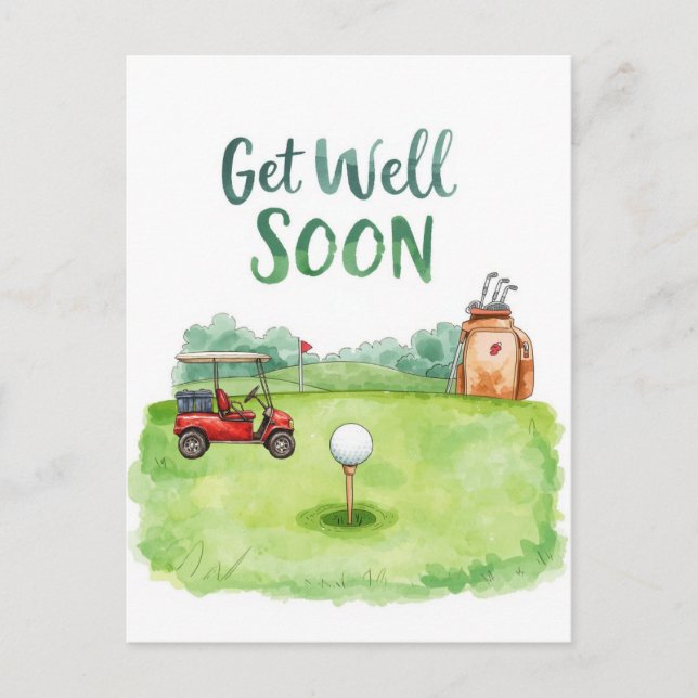 Postale Carte Golf Get Well Soon - Watercolor Golf Course (Devant)