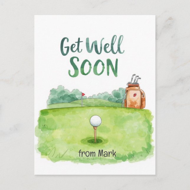 Postale Carte Golf Get Well Soon - Watercolor Golf Course (Devant)