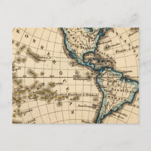 Postale Carte gravée de l'hémisphère occidental