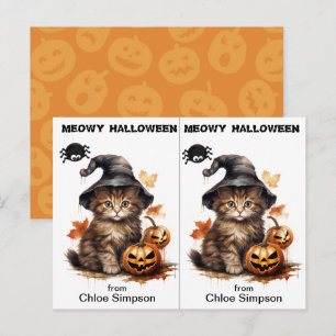 Postale Carte Halloween de fête scolaire pour chat sorcièr