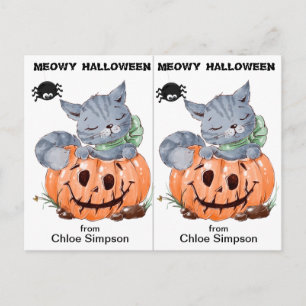 Postale Carte Halloween de fête scolaire pour chaton migno