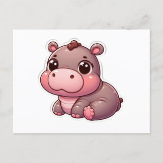 Postale Carte Hippo bébé mignonne Moo Deng