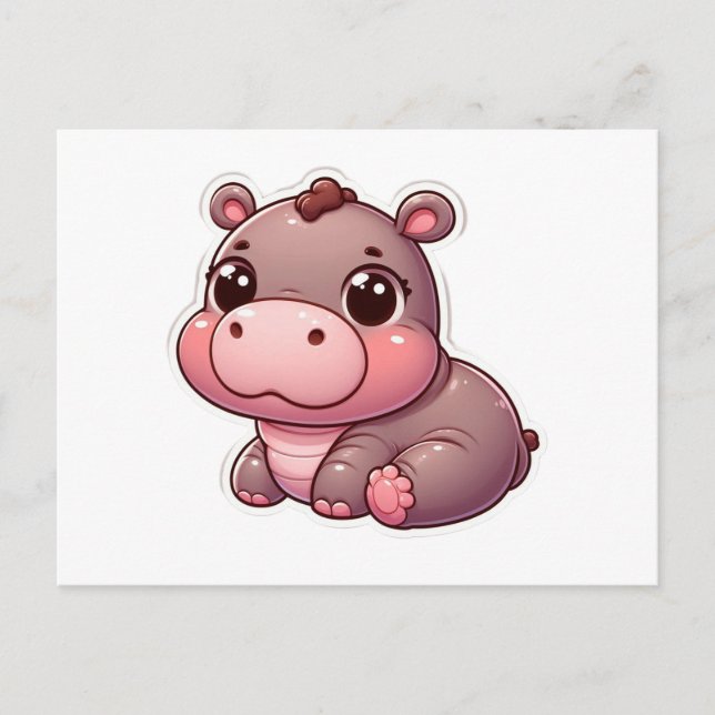 Postale Carte Hippo bébé mignonne Moo Deng (Devant)