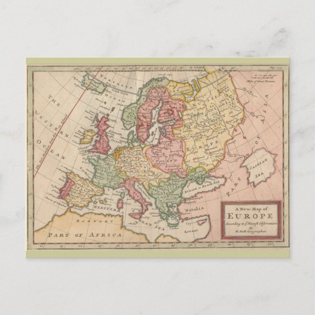 Postale Carte historique de l'Europe 1721 (Devant)