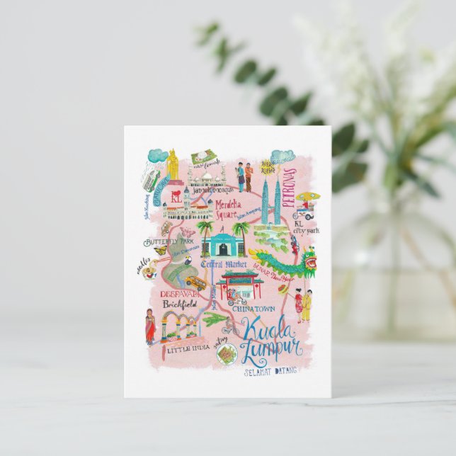 Postale Carte illustrative de voyage de Kuala Lumpur (Debout devant)