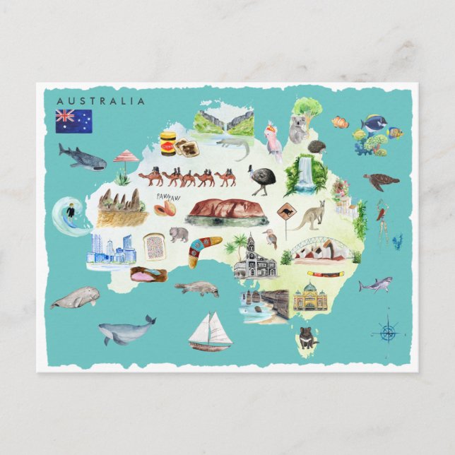 Postale Carte illustrée aquarelle de l'Australie (Devant)