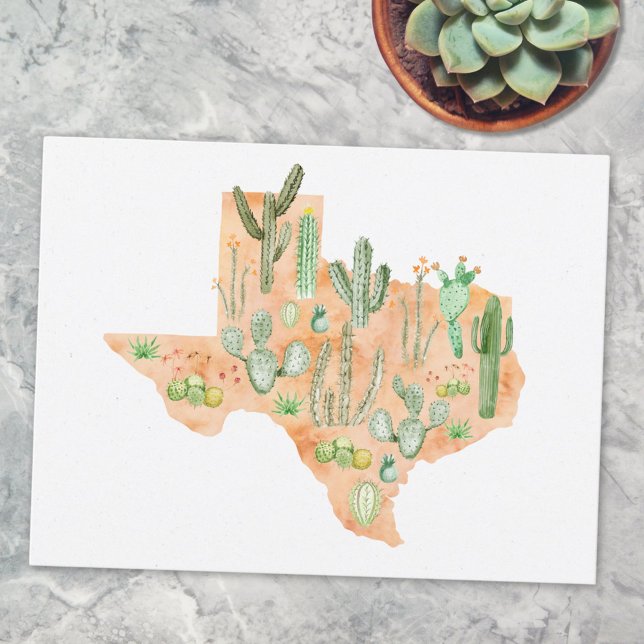 Postale Carte illustrée aquarelle du cactus du Texas (Close up)