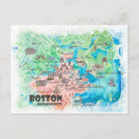 Carte illustrée de Boston Massachusetts États-Unis