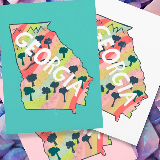 Postale Carte illustrée de Géorgie (Georgia illustrated map postcard)