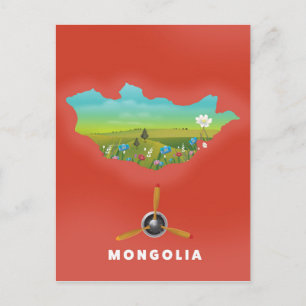 Postale Carte illustrée de la Mongolie, affiche touristiqu