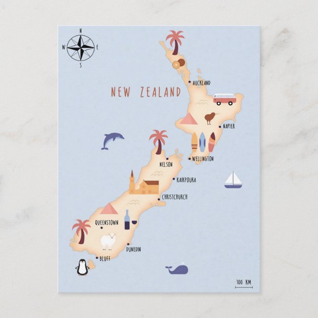 Postale Carte illustrée de la Nouvelle-Zélande (Devant)