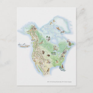 Postale Carte illustrée de l'Amérique du Nord