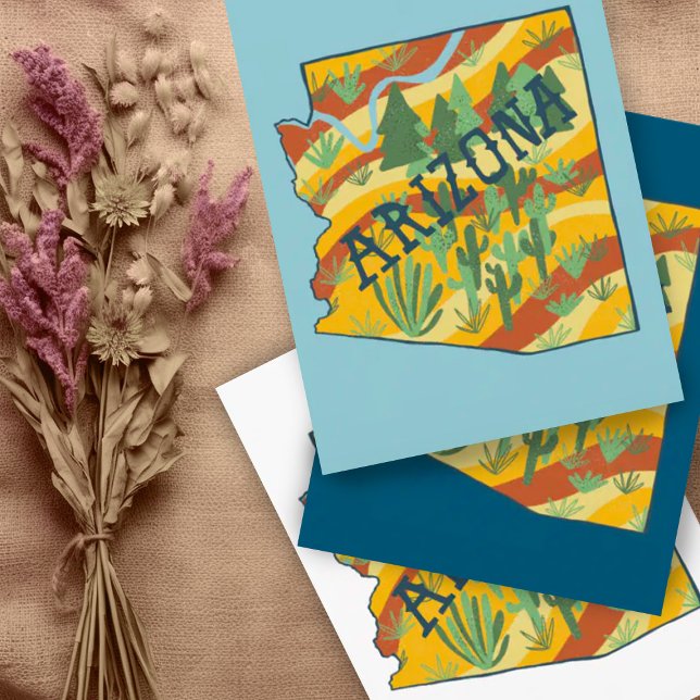 Postale Carte illustrée de l'Arizona (Fantastic colorful Arizona state map custom postcard. Add your own text)