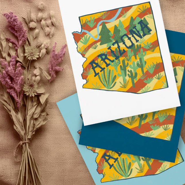 Postale Carte illustrée de l'Arizona (Fantastic colorful Arizona state map custom postcard. Add your own text)