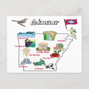 Postale Carte illustrée de l'Arkansas aux Etats-Unis