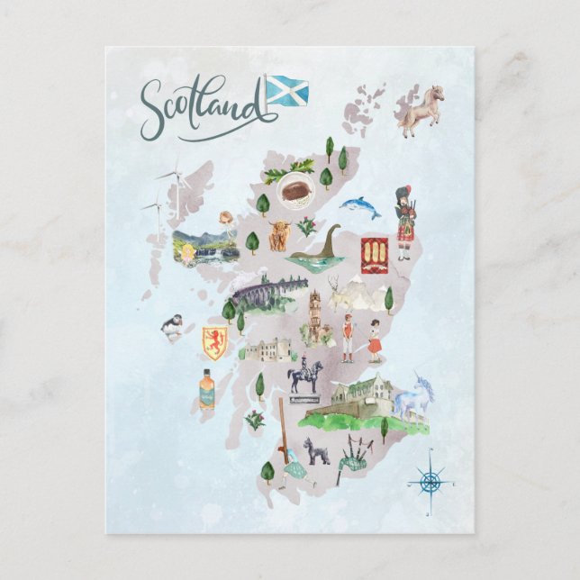 Postale Carte illustrée de l'Écosse à l'aquarelle Art (Devant)