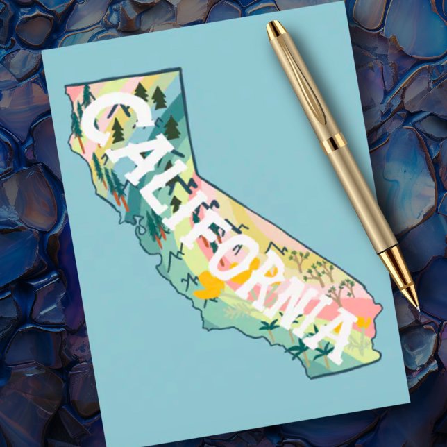 Postale Carte illustrée de l'État de Californie (California illustrated map postcard)