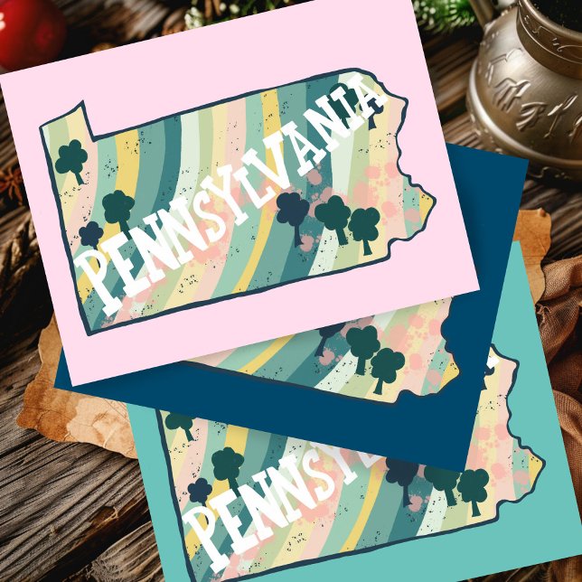 Postale Carte illustrée de l'État de Pennsylvanie en coule (Pennsylvania State Map Illustrated Bold Colorful Postcard
)