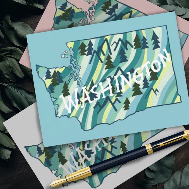 Postale Carte illustrée de l'État de Washington (Washington State cute map illustrated postcard comes in several colors or change to your favorite! )