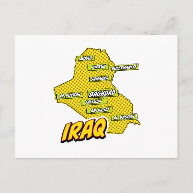 Postale Carte illustrée de l'Irak dans le style Pop Art (Devant)