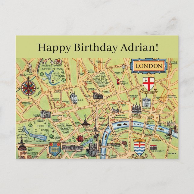Postale Carte illustrée de Londres Carte d'anniversaire (Devant)