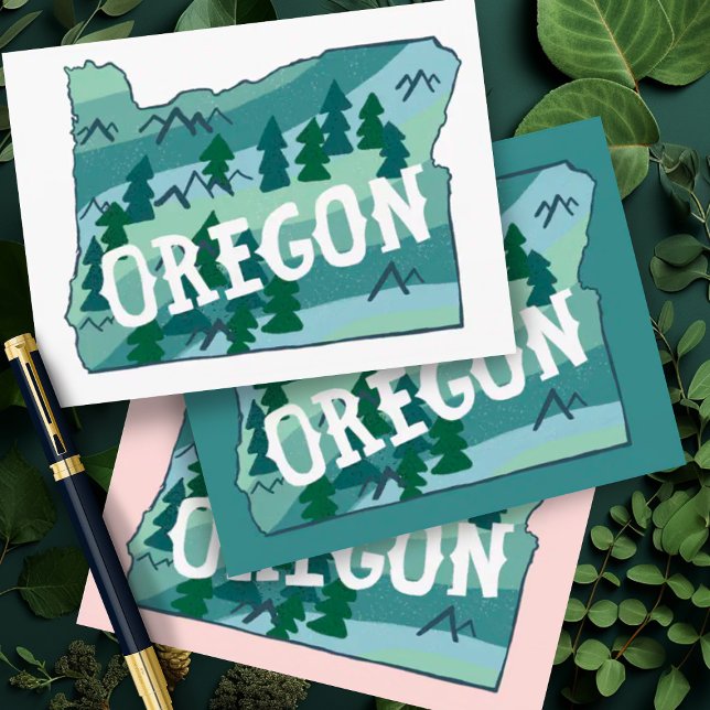 Postale Carte illustrée de l'Oregon (Oregon illustrated map postcard in multiple  colors. Add your own text to customize)