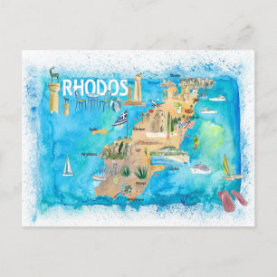Postale Carte illustrée de Rhodes Grèce avec des monuments