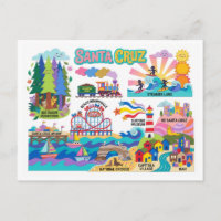 Carte illustrée de Santa Cruz - Planche à roulette