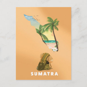 Postale carte illustrée de Sumatra affiche de voyage