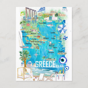 Postale Carte illustrée de voyage de Grèce en Méditerranée