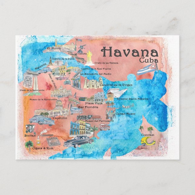 Postale Carte illustrée de voyage de La Havane Cuba (Devant)