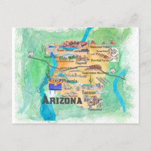 Postale Carte illustrée de voyage de l'État de l'Arizona a