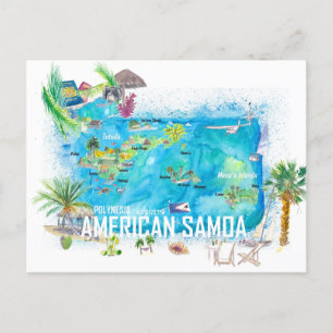 Postale Carte illustrée de voyage de l'île des Samoa améri