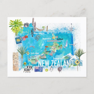 Postale Carte illustrée de voyage de Nouvelle-Zélande
