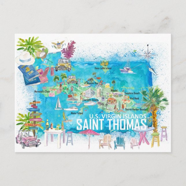 Postale Carte illustrée de voyage de Saint-Thomas Îles Vie (Devant)