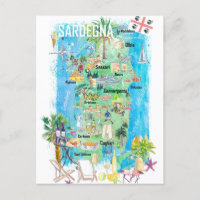 Carte illustrée de voyage de Sardaigne 