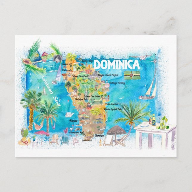 Postale Carte illustrée de voyage des Antilles de la Domin (Devant)