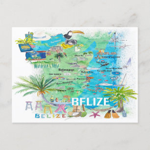 Postale Carte illustrée de voyage des Caraïbes Belize avec