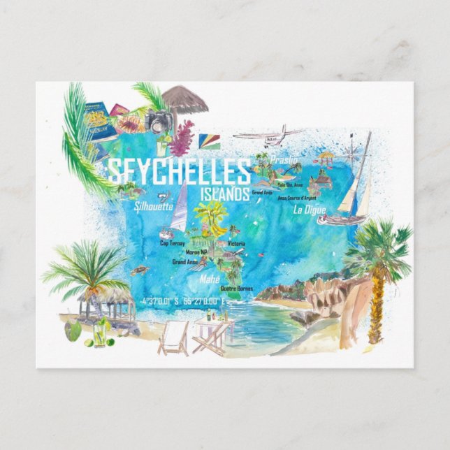 Postale Carte illustrée de voyage des îles Seychelles  (Devant)