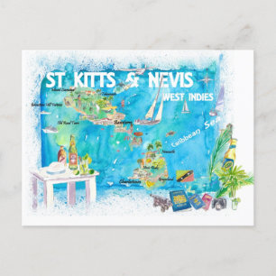 Postale Carte illustrée des Antilles de Saint-Kitts-et-Nev