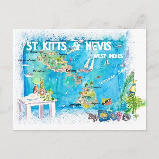 Postale Carte illustrée des Antilles de Saint-Kitts-et-Nev (Devant)